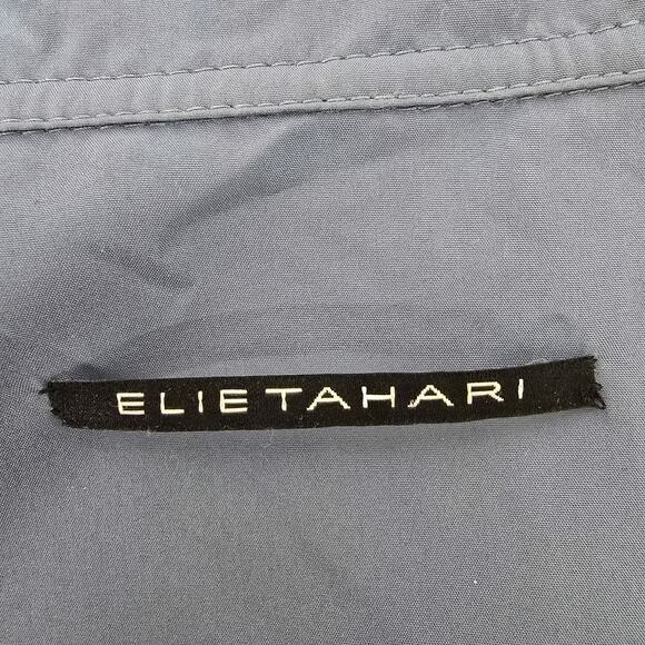 Elie Tahari Long Windbreaker Rain Coat Size M Full Zip Pockets Fishtail hem Blue - Picture 12 of 13